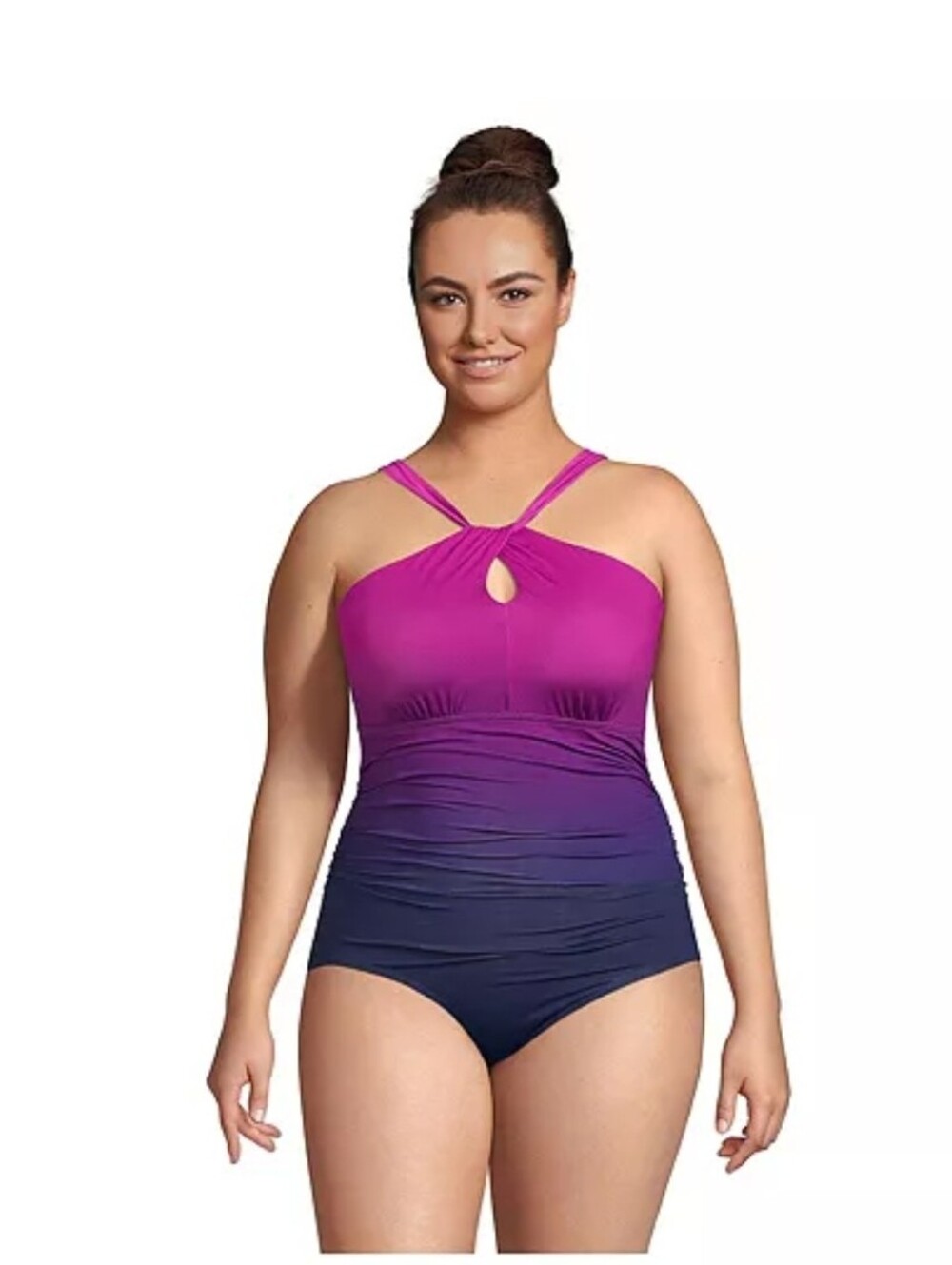 LandEnds Ombre Magenta-to-Navy One-Piece Swimsuit